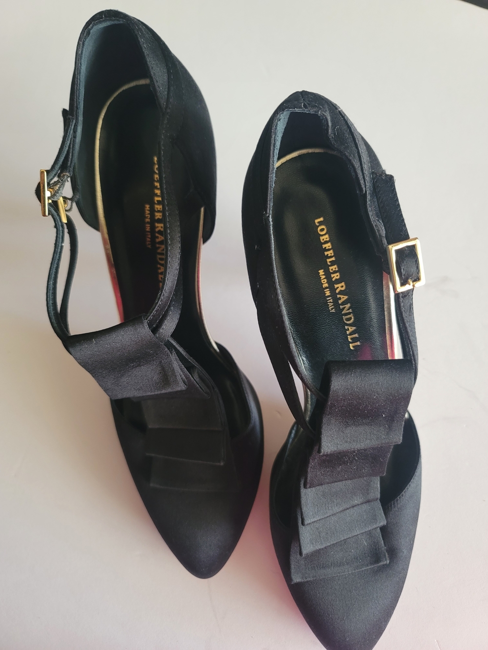 Loeffler Randall Black Satin Heels with Ankle Strap